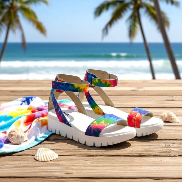MIA Womens Tie-Dye Platform Sandals Adjustable Strap Comfortable Size 5.5 Colorf - Picture 3 of 5